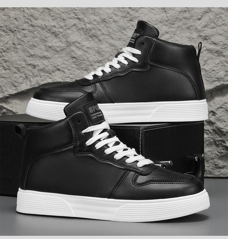 

Мужские высокие кроссовки Высококачественная кожа Повседневная обувь Модные высокие кеды для скейтборда Мужская вулканизированная обувь Tenis Masculino 39 чёрный