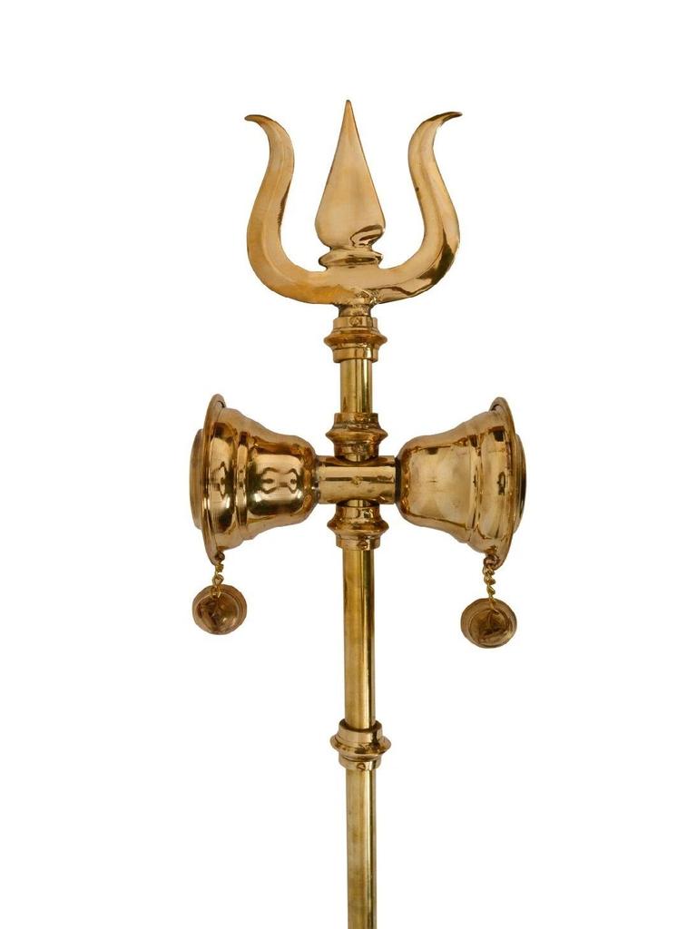 Brass Trishul with Damru for Temple | 37-Inch Damroo Trishul