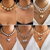 Personalized Fashion Cyberstyle Multi-Layer Round Bead Peach Heart Necklace Temperament Removable Big Love Heart Necklace