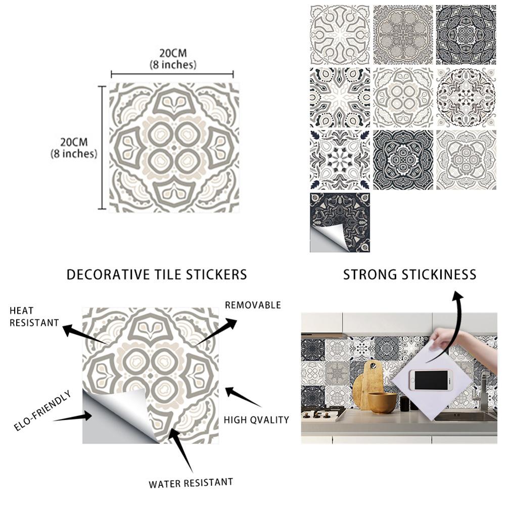 10PCS Mosaic Tile Stickers Stick Bathroom Kitchen Home Wall Floor Self-adhesive Waterproof Wallpapers For Home Bathroom Decor