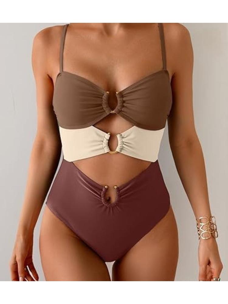 One Piece Swimsuit Women Sexy Solid Color Bikini Swimwear Fashion Elegant Beach Vacation Swimwear
