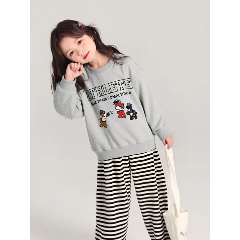 Children's Brand Export Clothing, Children's Fleece-Lined Sports Sweatshirt with Cartoon Bear, New Autumn and Winter Style for Boys and Girls Students