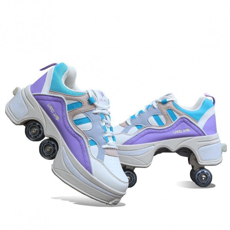 Runaway Shoes, Children's Pulley Deformation Four-wheel Skating, Roller Skating with Wheels Can Accept Men's and Women's Roller Skating