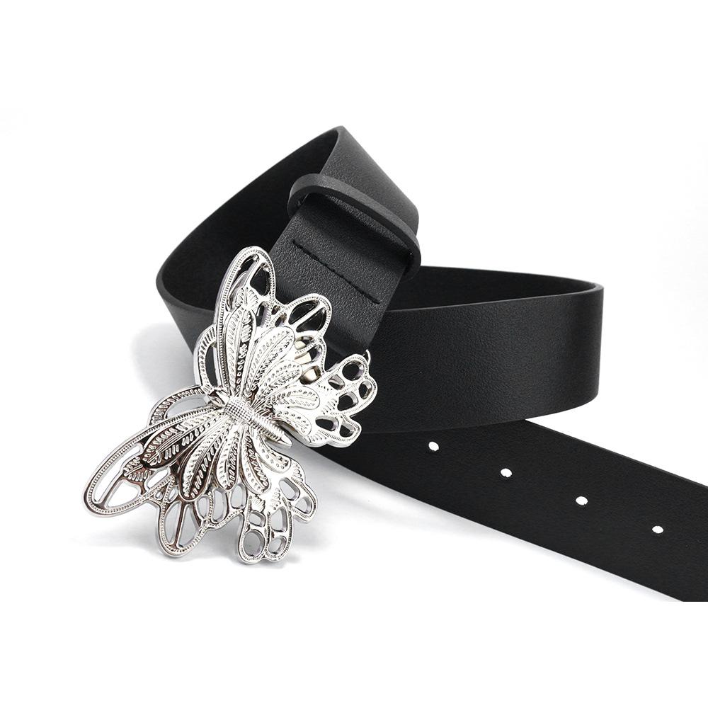 Retro Belt Women'S Metal Butterfly Snap Buckle Belt Simple Decorative Dress Jeans Belt