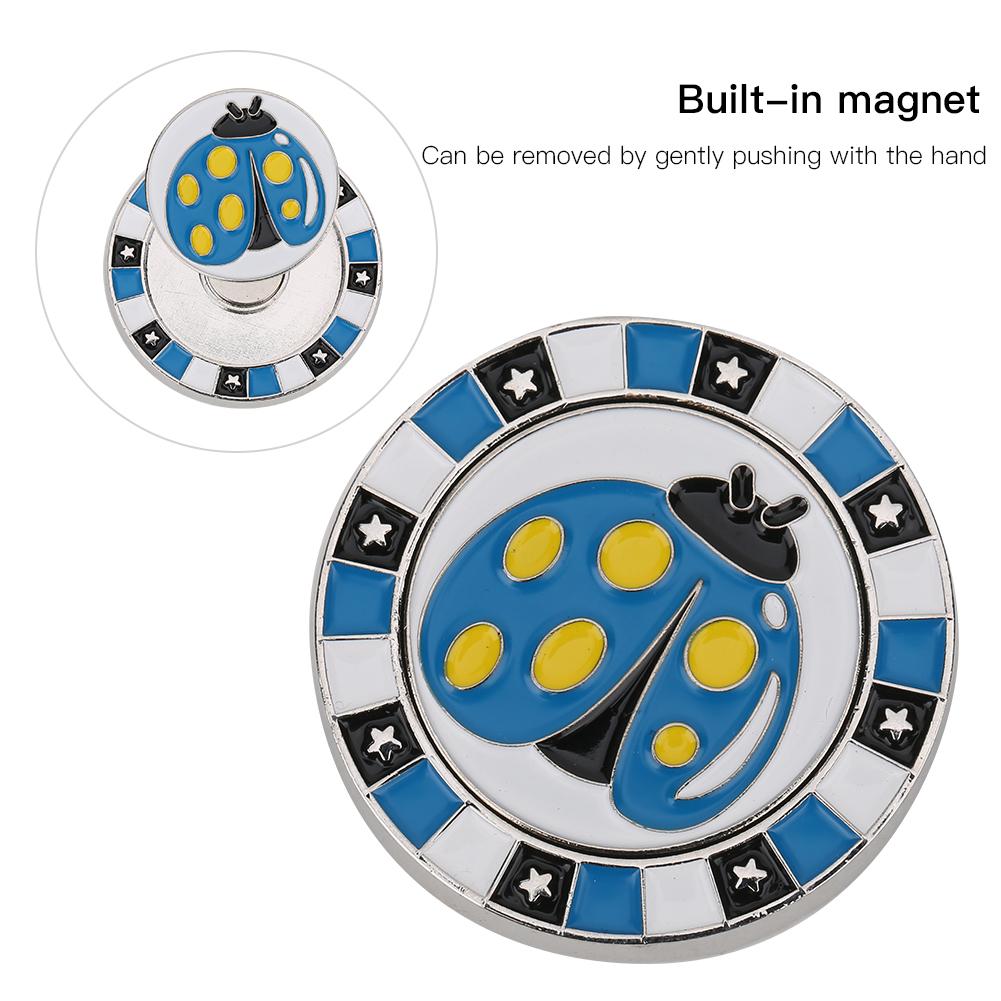 Zinc Alloy Double Layer Compact Golf Ball Marker Magnetic Hat Clip Cap Clamp Accessory SuppliesBlue Ladybug