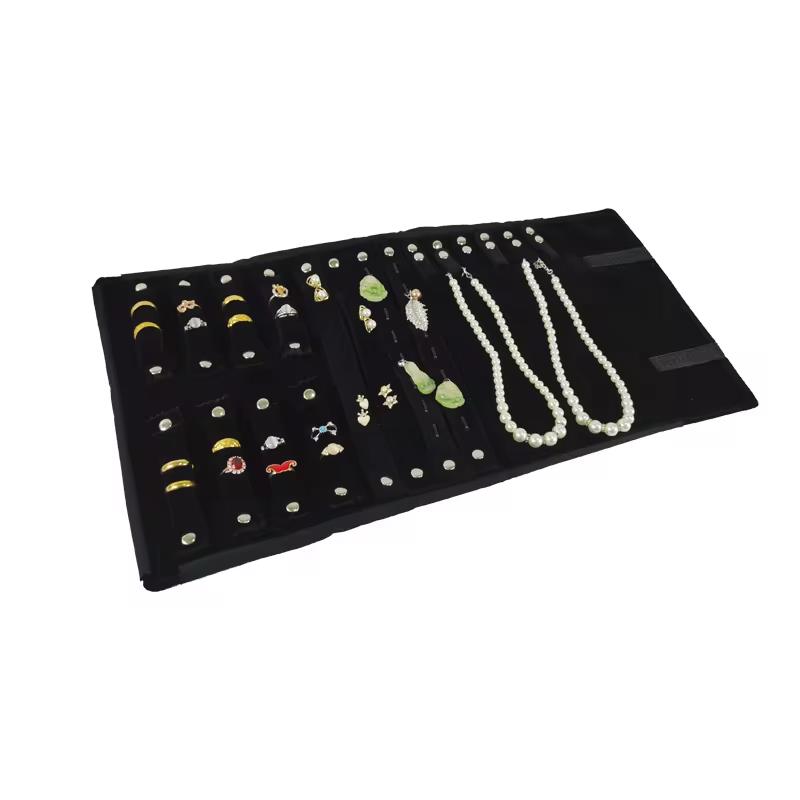 High-quality All-black Velvet Jewelry Storage Display Serie Roll Bag Ring Earring Necklace Watche Portable Storage Display Bag