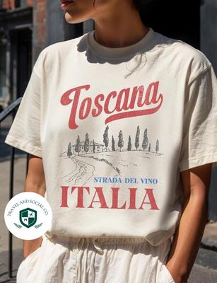 Toscana, Italien Comfort Colors Bomulds T-shirt | Retro Toscana Vin Grafisk Tee | Gave, Italien Rejse