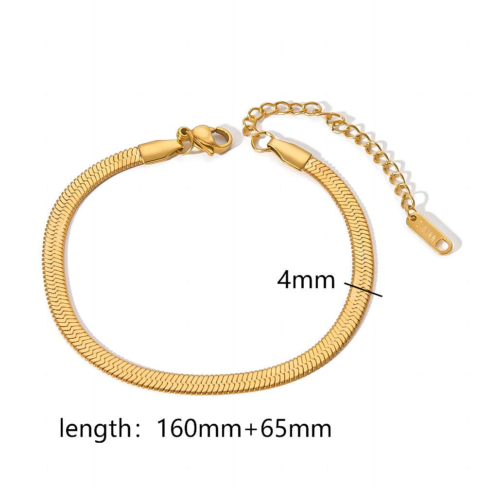 Women's European American Instagram-style Stainless Steel  Chain 18K Gold-Plated Cuban-Link Flat Snake-Chain Jewelry
