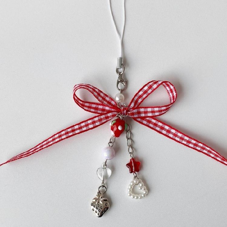 Elegantes Erdbeer-Anhänger-Handy-Hängeornament Einzigartiger Schleifen-Schlüsselanhänger-Charm