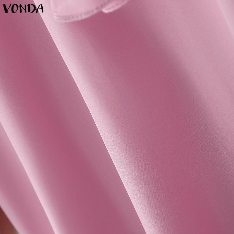 VONDA Women Elegant Casual Ruffled Stand Neck Loose Long Sleeve Irregular Blouse