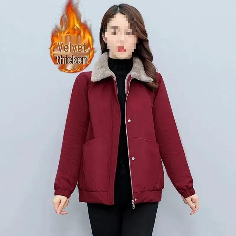 Plus Size Velvet Thick Cotton Padded Winter Jacket - Slim Fit, Warm, Versatile, Fashionable 2025