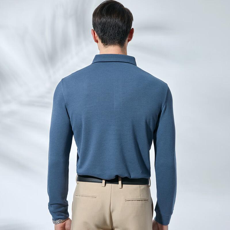 Men's Wool & Tencel Cotton Blend Business Casual Long-Sleeve Polo Shirt