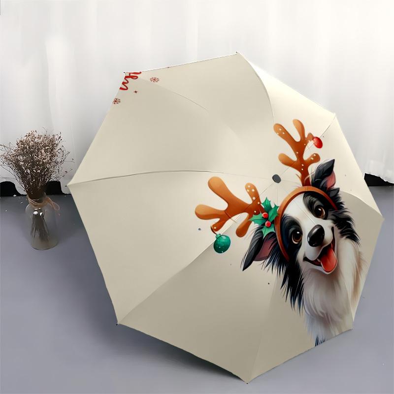 1pc Christmas Dog Antlers Umbrella with Plastic Handle,Suitable for All Seasons Home Travel Outdoor UmbrellaDD235