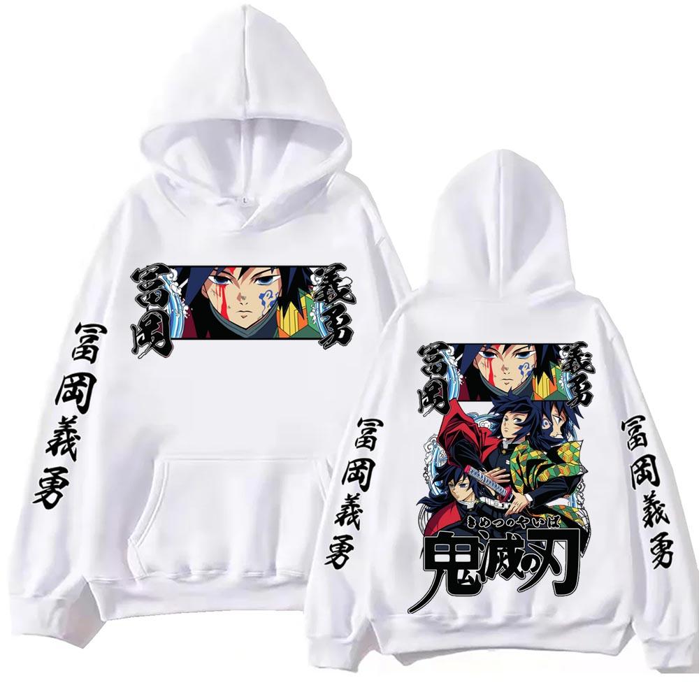 Hot Anime Demon Slayer Tomioka Giyuu Cool Graphic Hooded Men Women Manga Hoodies Casual Sweatshirt Harajuku Male Streetwear