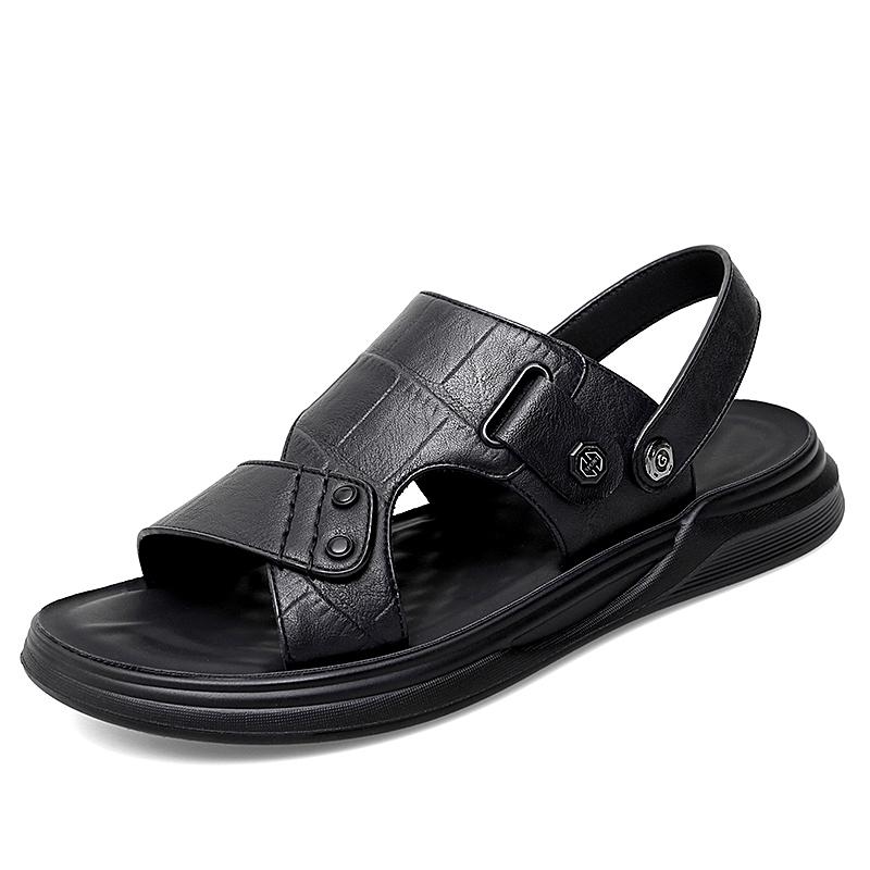 Fashion Summer Hot Selling Men's Beach Casual Shoes Anti Slip Lightweight Leather Sandals Retro Brown Men's Hiking Camping Shoes