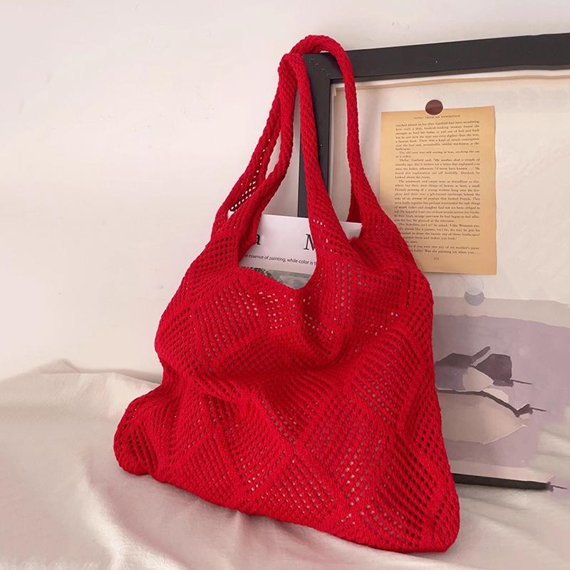 Handwoven Beach Crochet Bag for Women Lightweight Knitted Tote Handbag Summer Shopping Travel Shoulder Purse