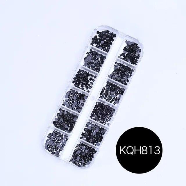12 Grid Nails Art Rhinestone Kinds of Shapes Stones Resin Glitter 3Dgems DIY Manicure Decoration Nail Supplies for Professionals
