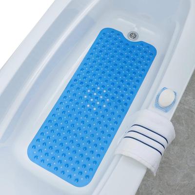 Tapis de Bain Extra Long Antidérapant PVC Lavable en Machine Tapis de Baignoire avec Ventouses et Trous de Drainage Tapis de Bain Antidérapant