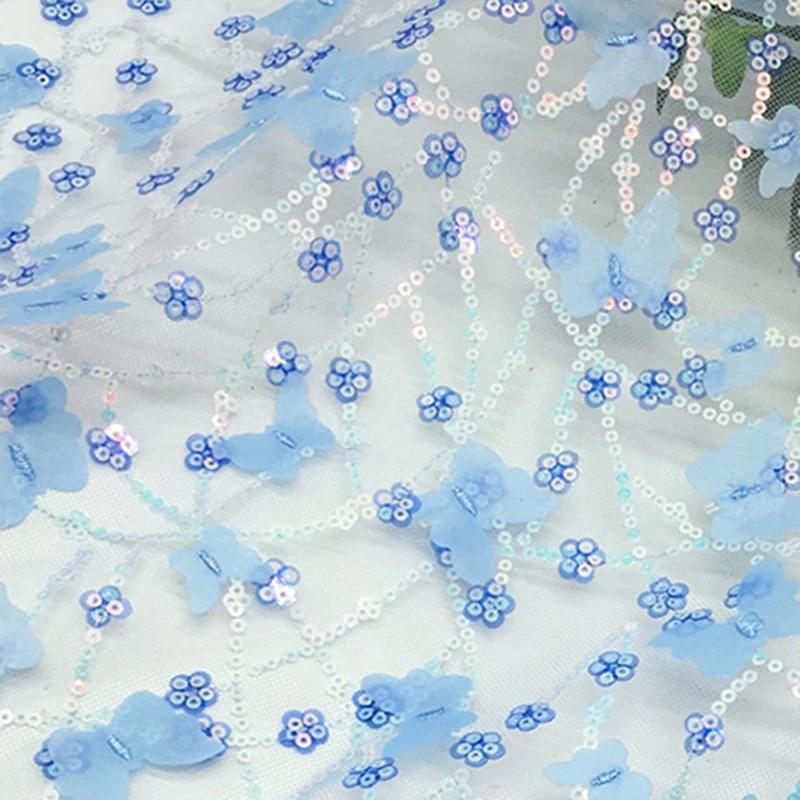 100X130Cm Embroidered 3D Butterfly Mesh Lace Fabric for for Diy Children's Clothing Women's Wedding Dress Apparel Sewing Fabric