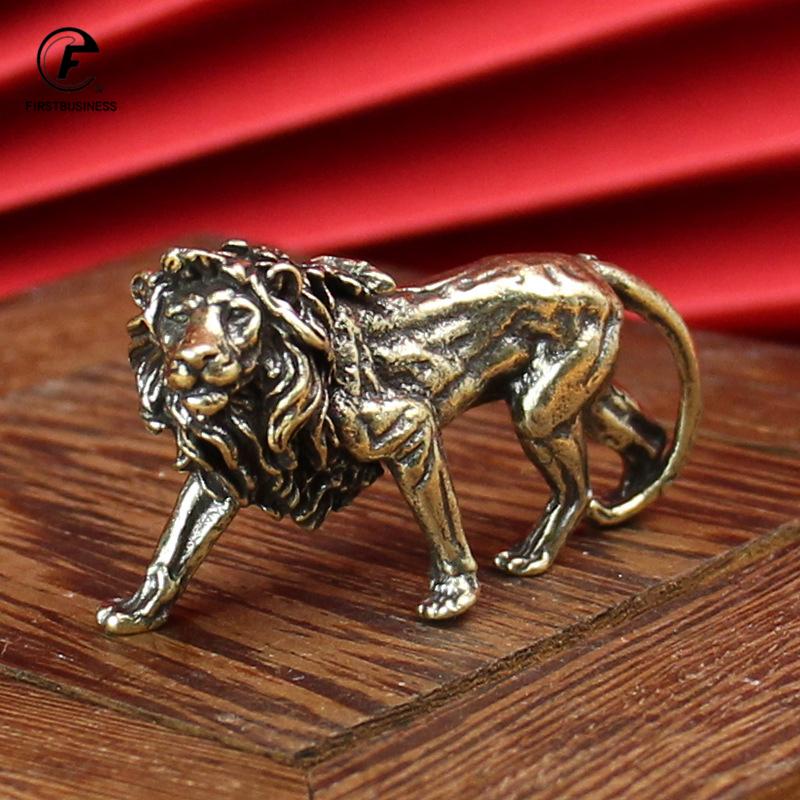 Majestätischer König der Löwen, Miniaturfiguren aus reinem Kupfer, Schreibtischdekoration, Vintage-Tierstatue aus Messing, Heimdekoration, Ornamente, Handwerk