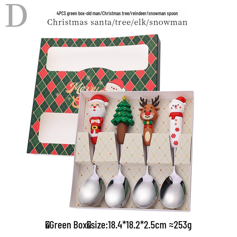 Reindeer Cartoon Christmas Spoon & Fork Set - Cute Stainless Steel Gift in Color Box