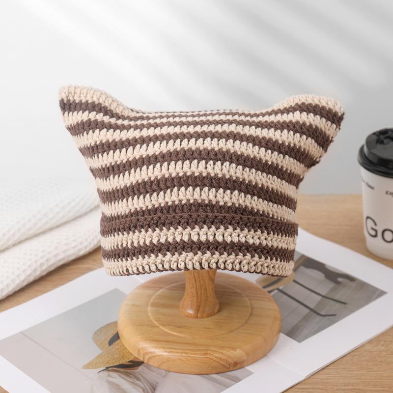 

Шапка осенне-зимняя вязаная шерстяная шапка забавная шапка с кошачьими ушками зимняя теплая полосатая шапка дьявола тренд average size