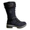 Women's Solid Color Trendy Boots, Side Zipper Buckle With Knit Side Boots, Non-Slip Mid Calf Winter Boots