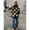 Herbst und Winter Neuer Schachbrett-Pullover Damen Fauler Stil Senior Design Sinn für Kleinen Pullover Weich Wachsartig Außen Zum Tragen