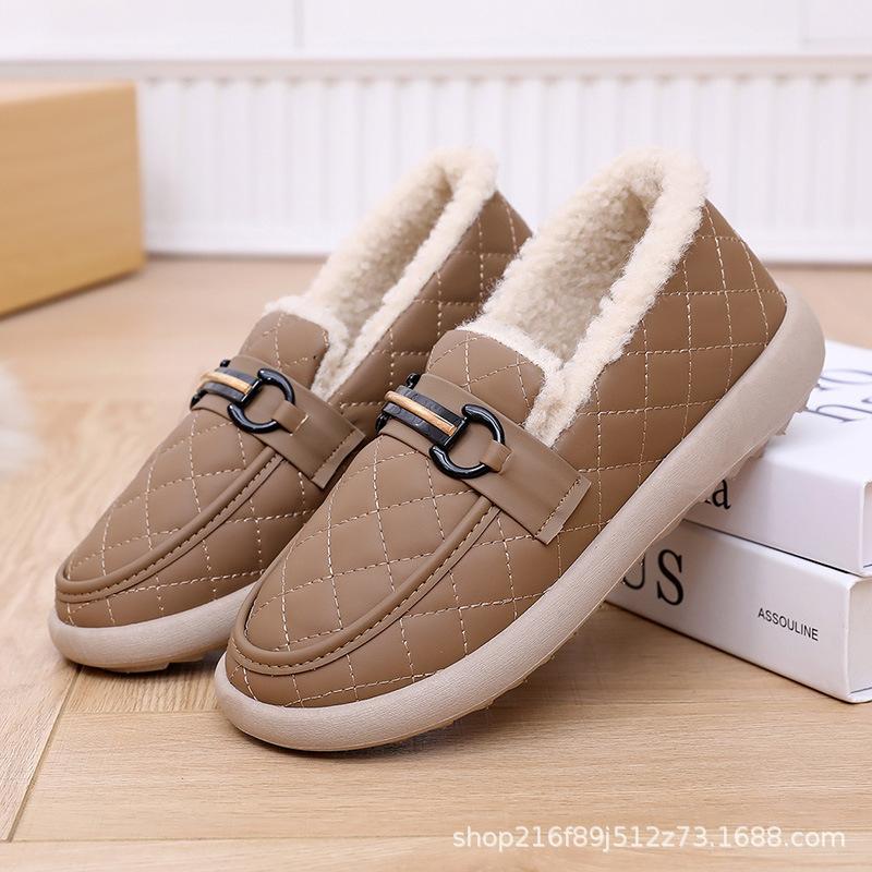 Cotton Shoes Pu Comfortable Non-slip Thick-soled Casual Cotton Boots Velvet Warm Doudou Cotton Shoes