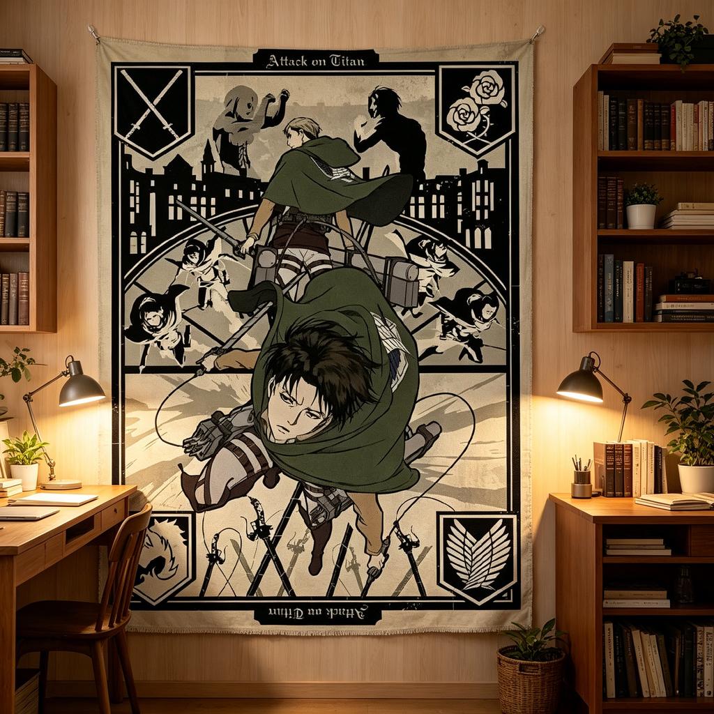 Attack On Titan Anime Decor Tapestry Levi Ackerman Survey Corps Themed Wall Hanging Decorative Wall Cloth For Room Decor