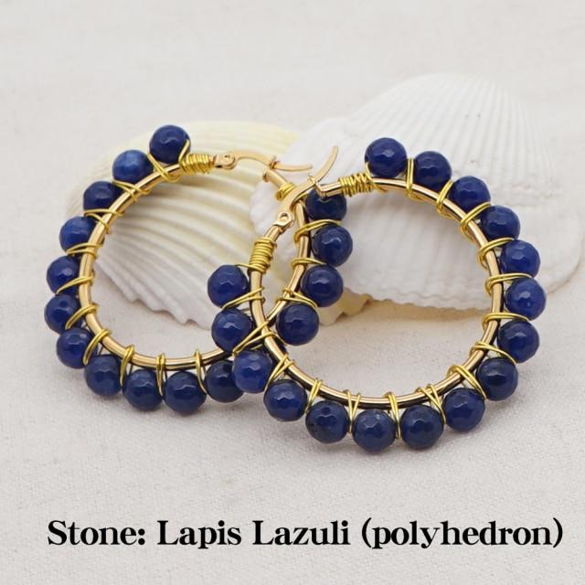 Crystal Earring For Women Boho Jewelry Trendy Natural Stone Pearl Jewellery Bohemian Ear Ring Gold Circle Hoop Earrings