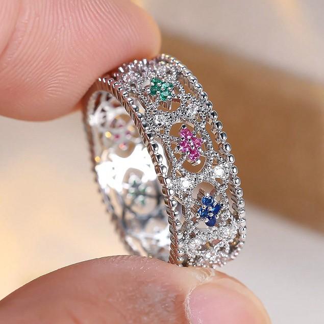 2026 European and American New Light Luxury Retro Hollow Carved Ring with Micro Inlaid Zircon Exquisite Wide Version Jewelry