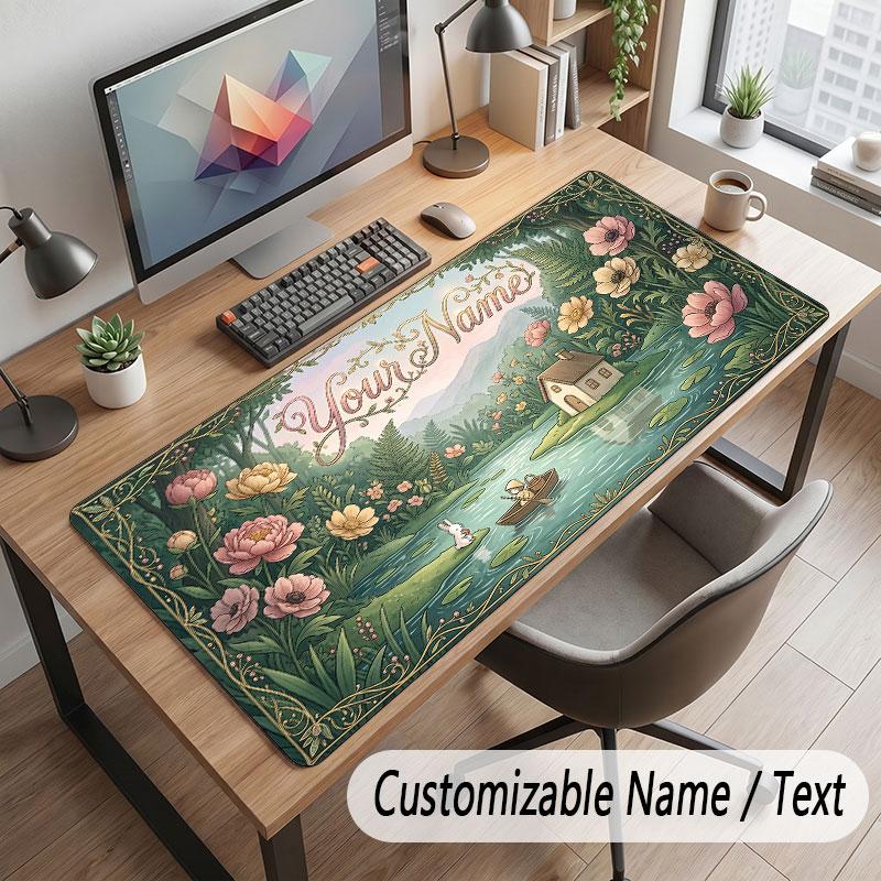 Nature Library Travel Theme Customized Mouse Pad Personalized Print Name Text Desk Mat For Home Office Table Decor