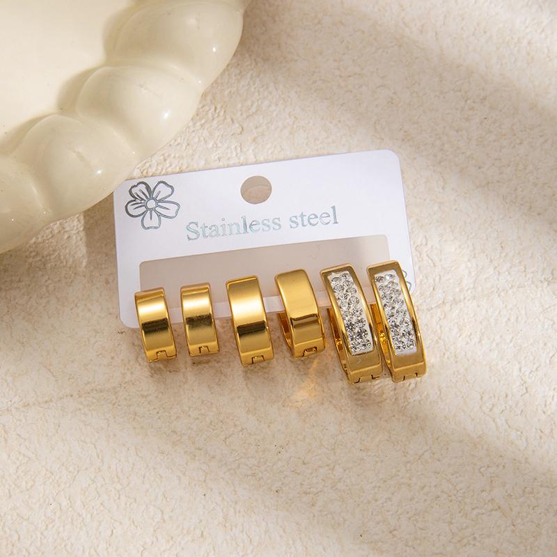 Stainless Steel Circular Zircon 6 Pieces Earrings For Women Men Temperament Simple Personality Jewelry Gifts Daily