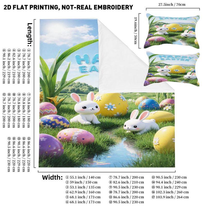 Easter Bedding Pillowcase Quilt Cover 3-Piece Rabbit And Easter Egg Pattern, Easter Home Decor