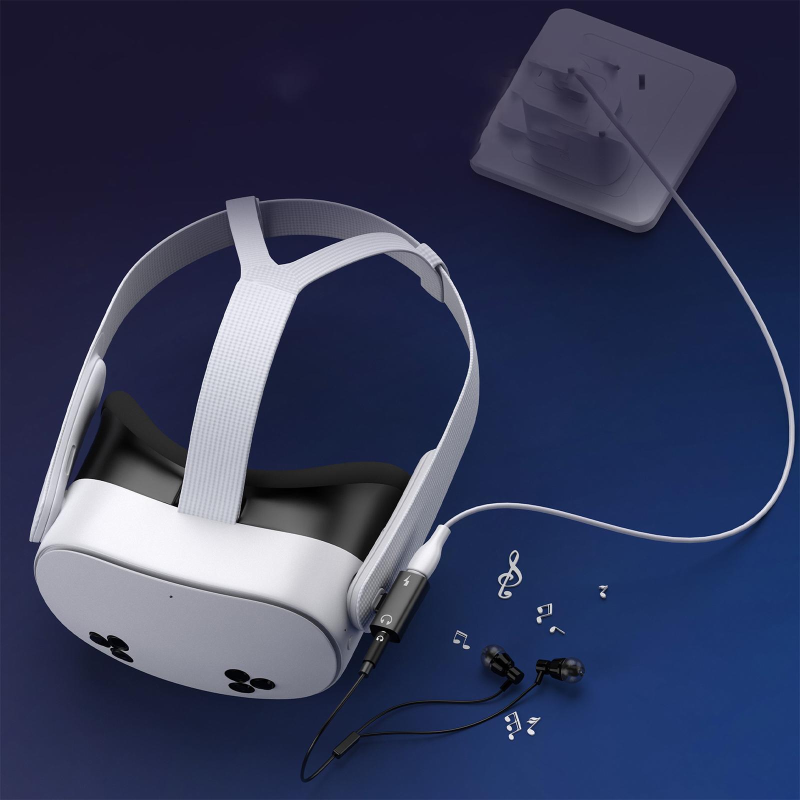 

Совместимость с наушниками Meta Quest 3S Dual Lightning для зарядки, аудиоадаптер T-Plug, разъем для наушников 2-в-1 чёрный