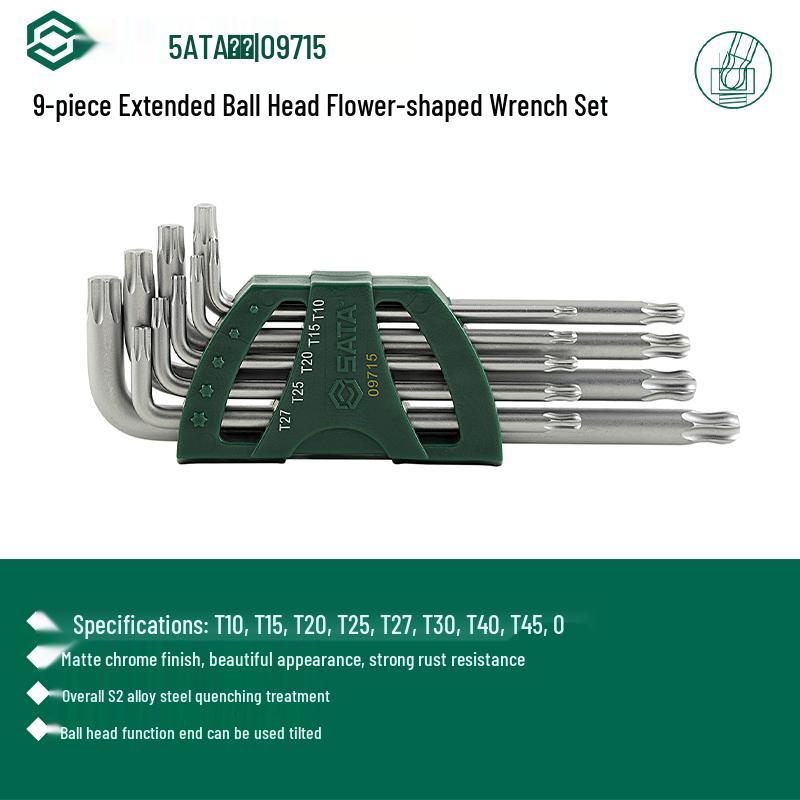 SATA Flower-shaped Extended Ball Head Torx Hex Wrench Set with Center Hole