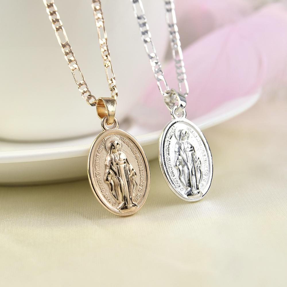 Ahmed Gold Silver Virgin Mary Dainty Medallion Necklace for Women Fashion Mother Mary Necklace Pendant Religious Catholic Gift