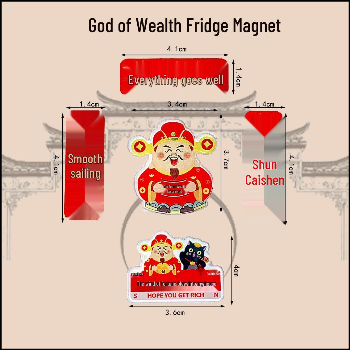 

2025 God of Wealth Cartoon Refrigerator Magnet for New Year Decoration - Acrylic Festive Door Sticker.