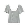 Square neck short-sleeved T-shirt women's summer new American Spice Girl solid color slim-fitting and thin bottoming top