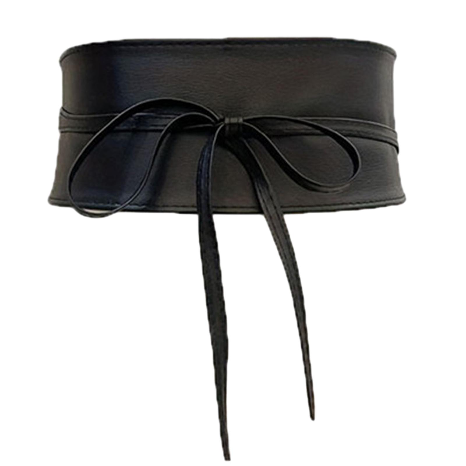 

Женский корсет из искусственной кожи, пояс под грудь, бюстье, для похудения тела, с регулируемой талией, на завязках, с бантом, широкие ремни, пояс для платья чёрный