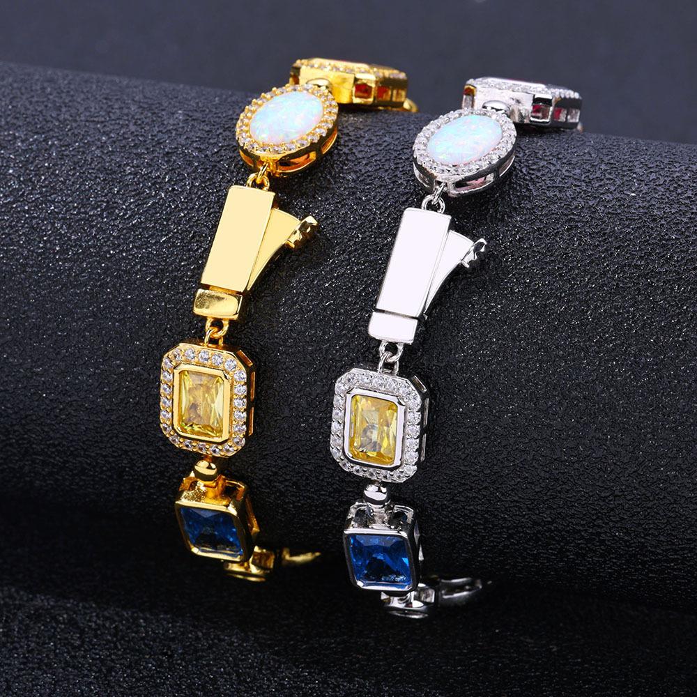 Hip Hop Colored Gemstone Bracelet Women'S Jewelry High-End Zircon Men'S Bracelet