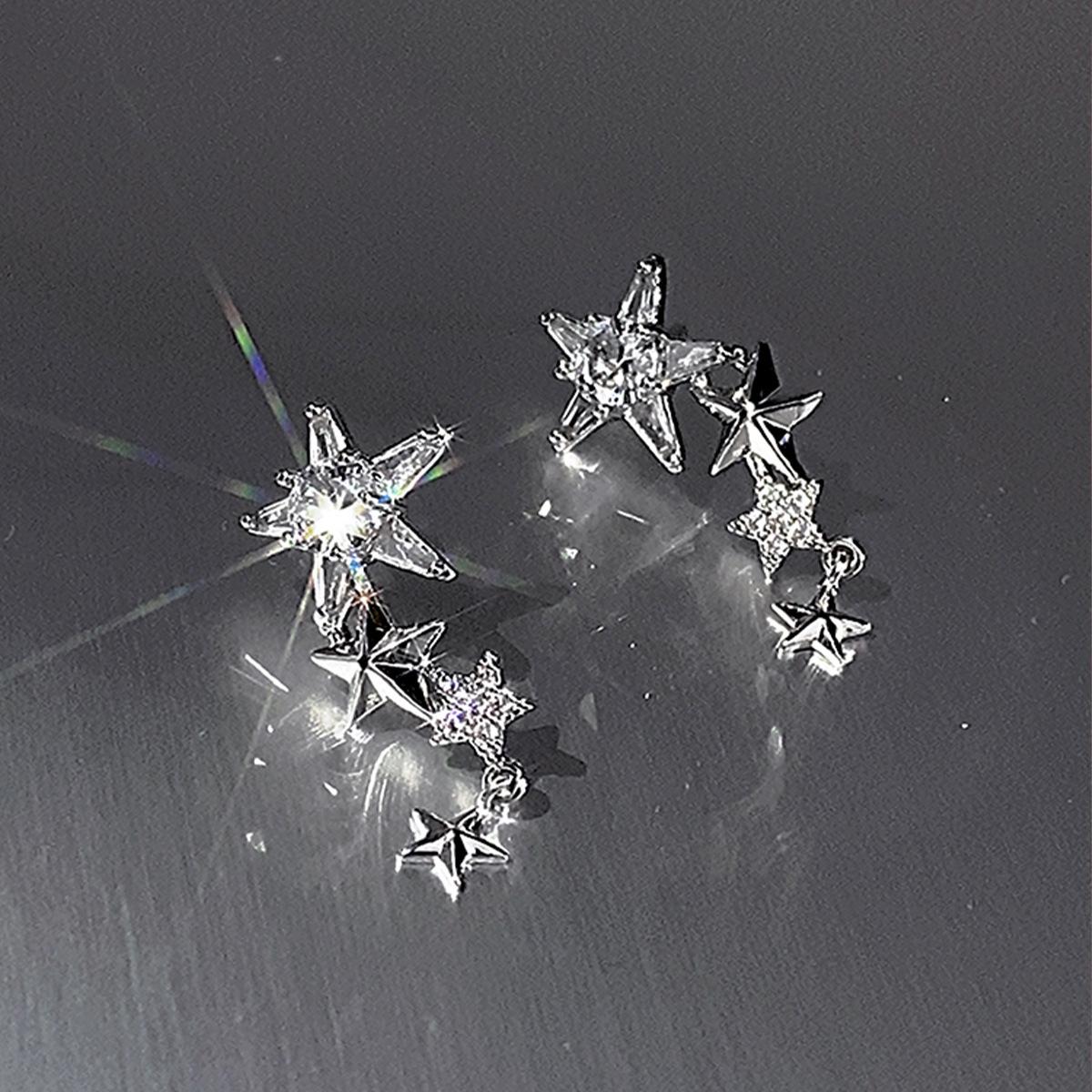Simple French star zircon earrings women s design earrings cold style retro earrings