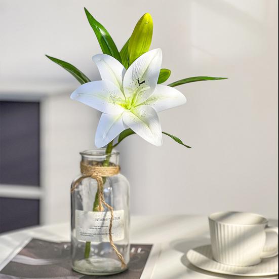 Artificial Lily Flowers with 2 Heads Full Bloom And 1 Bud Long Stem Fake Lilies Bouquet for Wedding Floral Arrangements Spring Home Table Centerpiece
