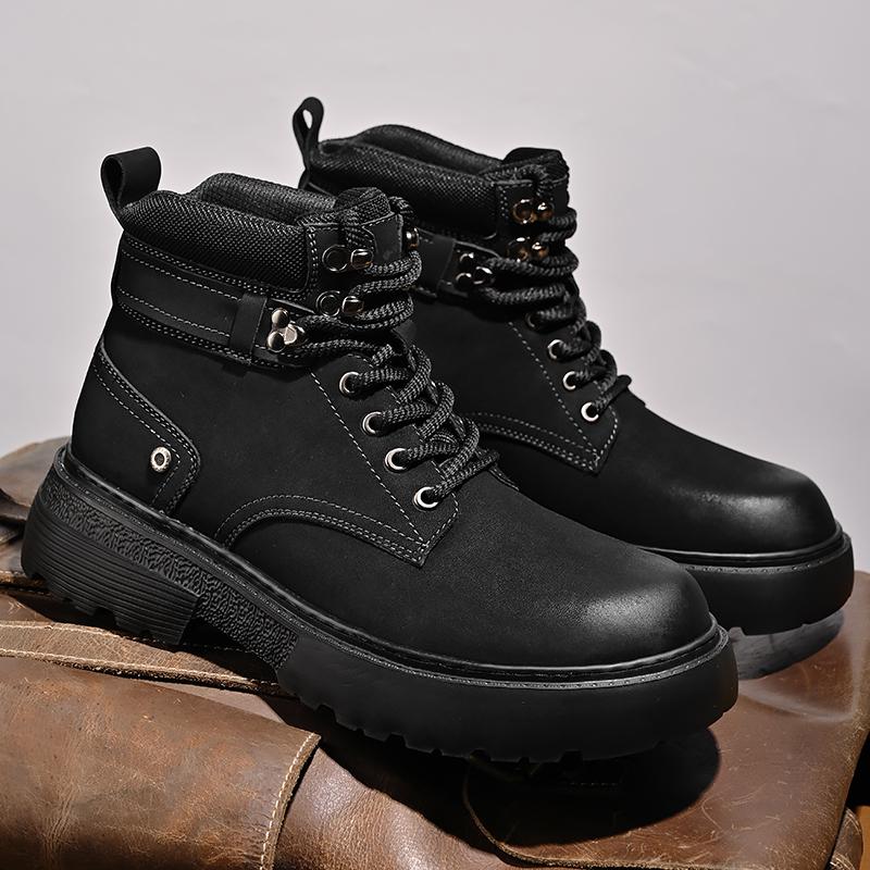 Fashion Luxury Men Genuine Leather Round Toe Boots Vintage High Top Casual Lace-up Tooling Shoes Fashion Designer Outdoor Ankle Boots