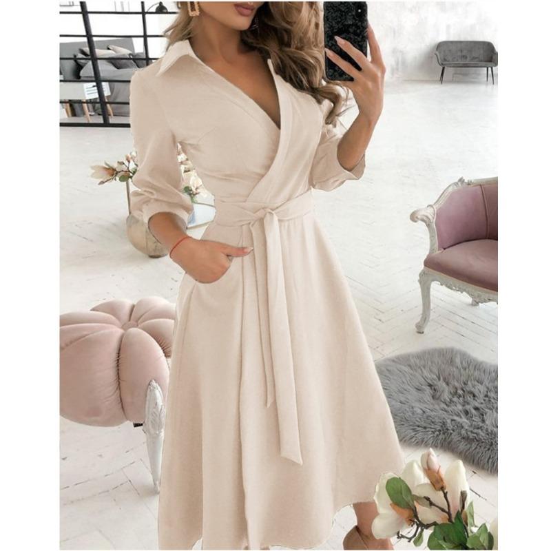 Abiti casual da donna, moda estate primavera, manica lunga, collo a polo, vita media