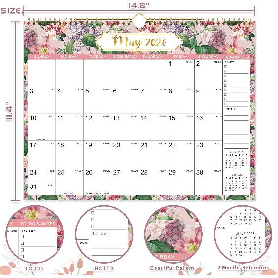2026 Calendar - 2026 Wall Calendar, Jan. 2026 - Dec. 2026, 14.8" x 11.4", 12 Months Wall Calendar 2026 with Premium Paper, Strong Twin-Wire Binding,