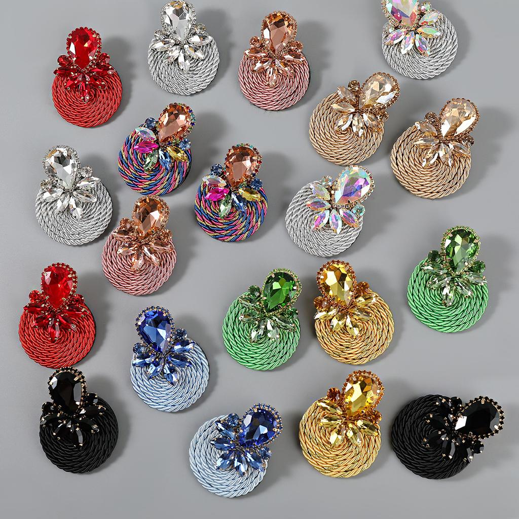 Exaggerated Geometric-shaped Polyester Stretch Yarn Woven Round Earrings for Women, New Style Jewelry