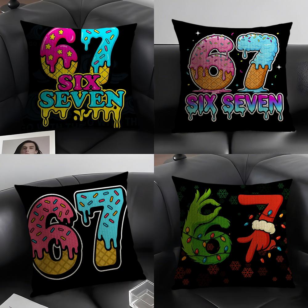 67 Six Seven Cushion Cover Natural Linen Organic Fabric DoubleSided Printing Sofa Home Decor Breathable Environmentally