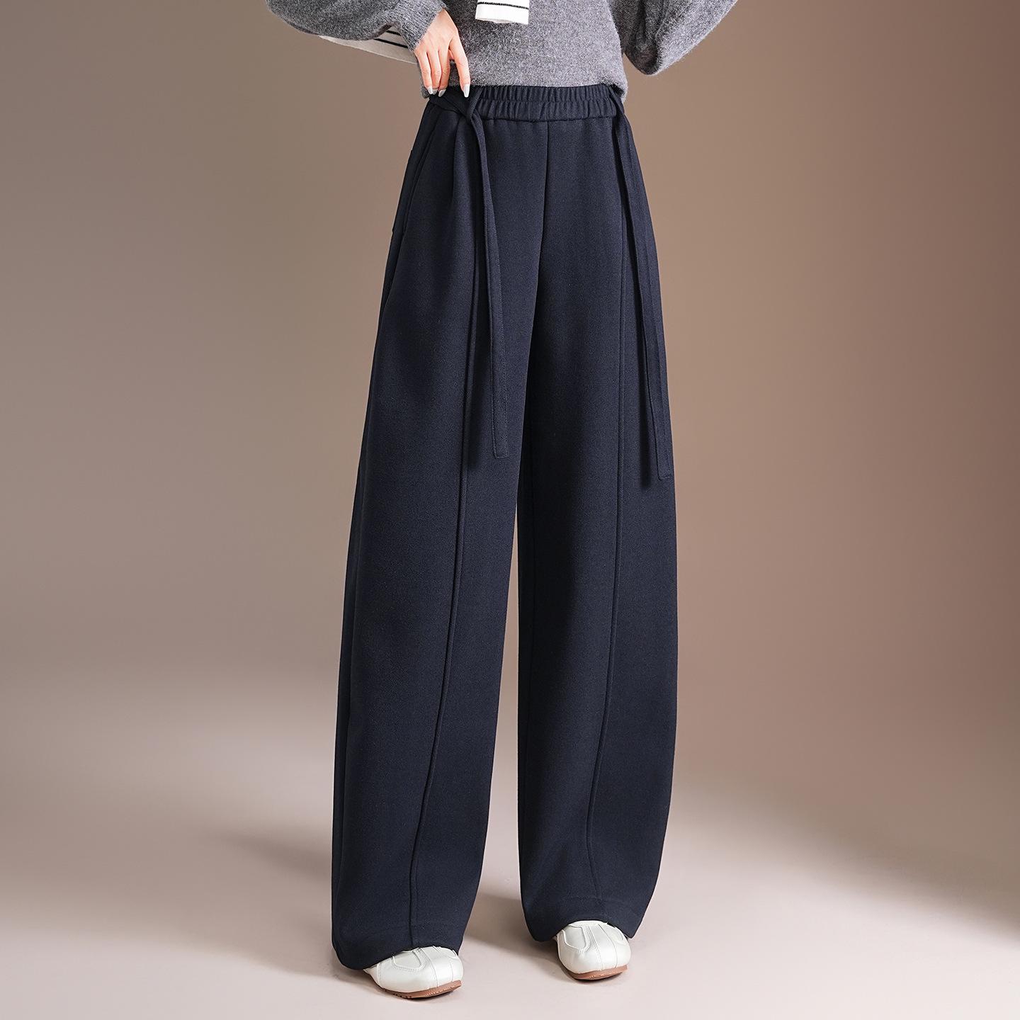 

Korean Style Wide-Leg Curved Blade Women s Winter Pants - Slim-Fitting, Plus Velvet for Warmth, Casual Wear 29 темно-синього кольору